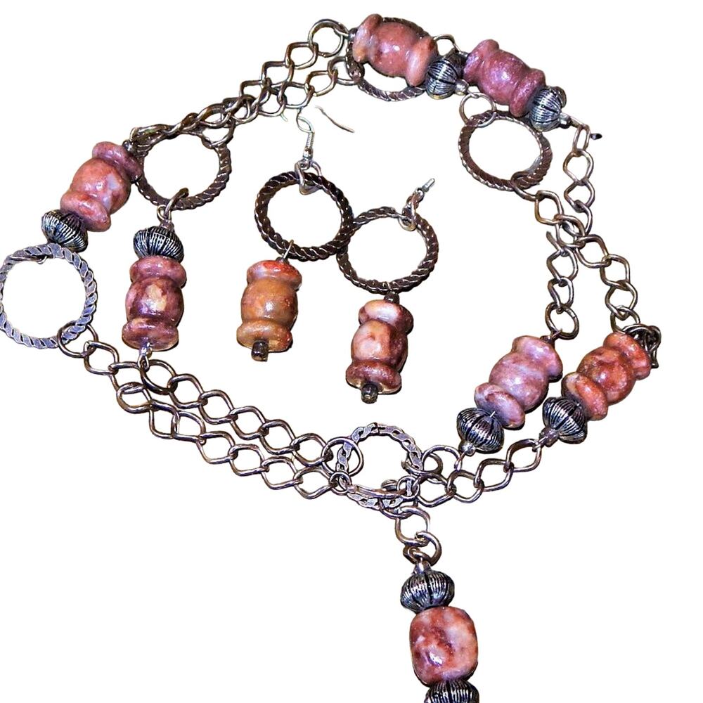 Stunning Carved Alabaster Necklace & Earring Set